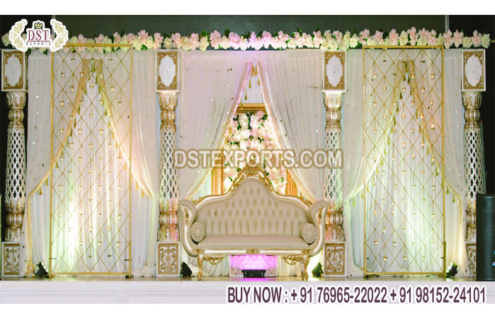 Elegant White Gold Theme Wedding Open Stage