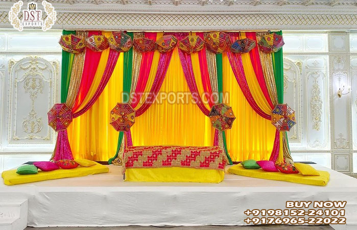 Beautiful Haldi Ceremony Stage Backdrop Curtains-