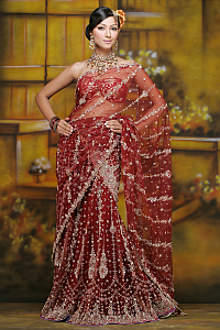 INDIAN WEDDING MAROON EMBROIDERY SAREE