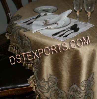 EMBRODRIED GOLDEN STAIN TABLE CLOTH