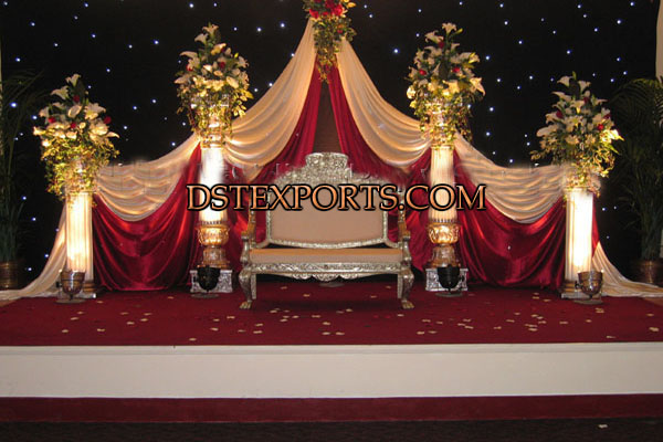 WEDDING RECEPTION STAGE WITH SILVER SOFA