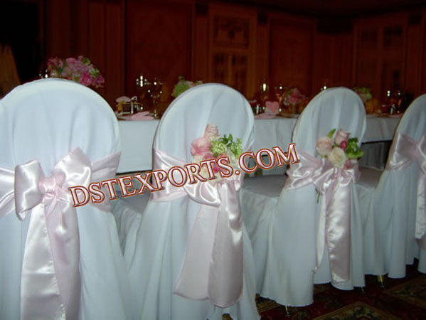 WEDDING CHAIR COVER WITH PINK SASHAS