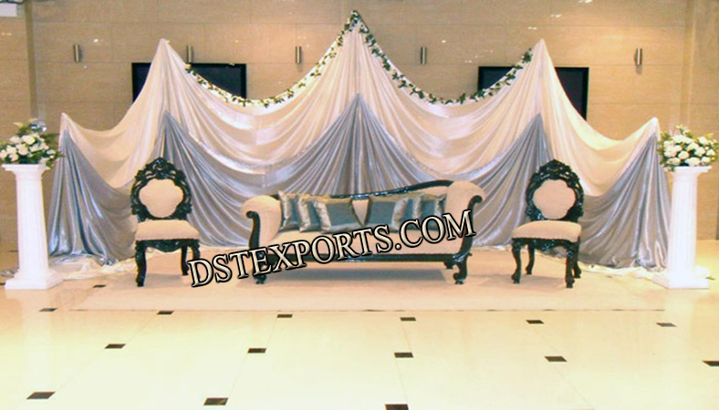 ASIAN WEDDING STAGE WITH ANTIQUE BLACK FURNITURE