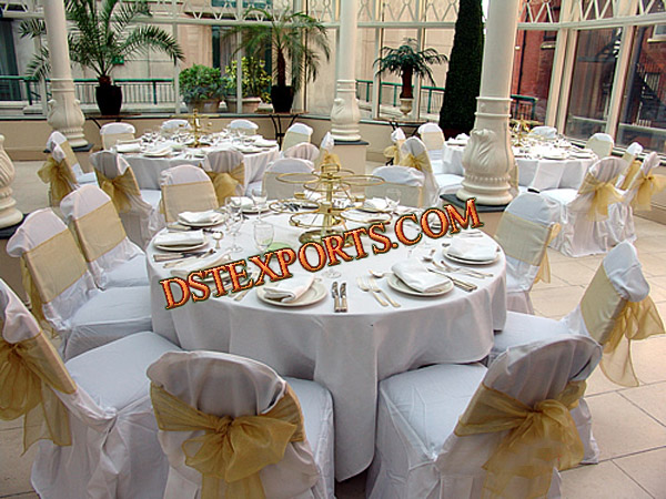 WEDDING CHAIR COVER WITH GOLDEN SASHAS