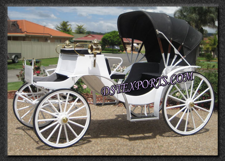 WHITE VICTORIA CARRIAGE WITH BLACK HOOD