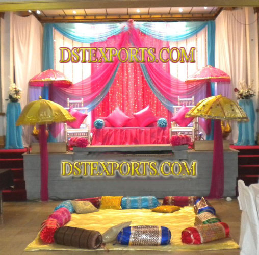 ASIAN WEDDING COLOURFUL MEHANDI STAGE
