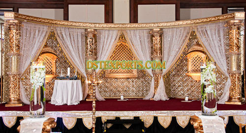 LATEST MUSLIM WEDDING  GOLD  CRYSTAL STAGE SET