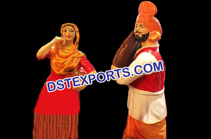 Punjabi Dancing Couple Fiber Statues