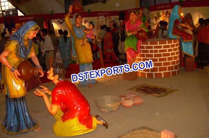 Punjabi Culture Village Theem Fiber Statue