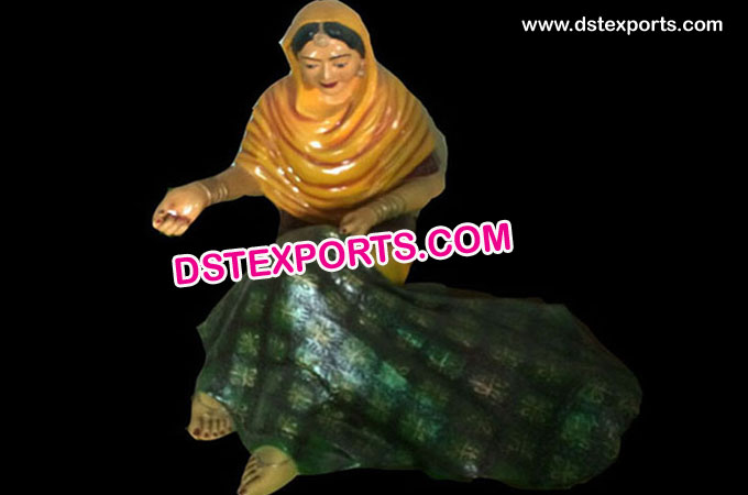 Punjabi Fiber Lady Statue With Phulkari