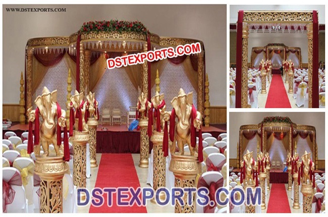 Wedding Fiber Golden Carved Mandap Set