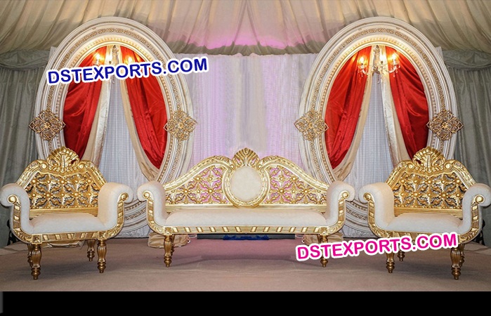 Designer Golden Carved Wedding Stage Furniture
