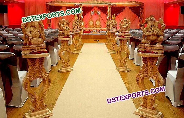 Ganesha Heart Pillar Wooden Mandap