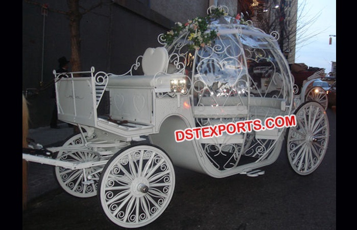 White Beautiful Cinderella Horse Drawn Carriage