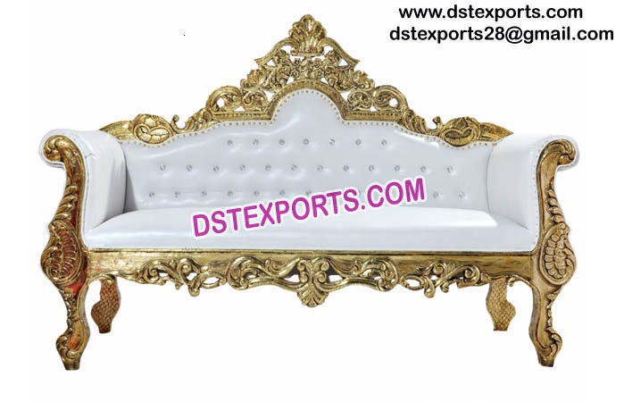 Gold Wooden Carved Sofa Two Seater