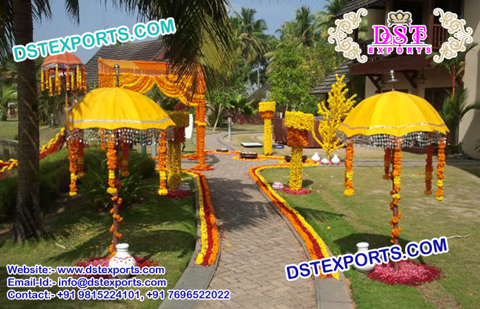 Wedding decorated yellow umbrella chattars
