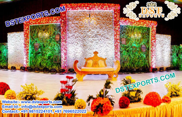 Indian wedding stage flower decorated walls