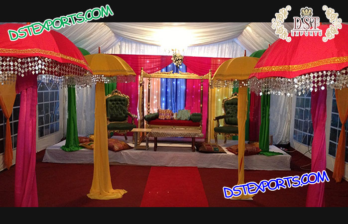 Colorful Umbrella Theme Mehndi Stage Decoration