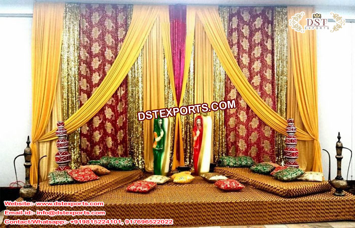 Multi-color Mehndi Stage Backdrop Curtains