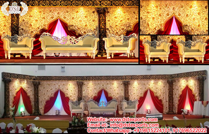Stylish Asian Wedding Stage Embroidered Backdrops