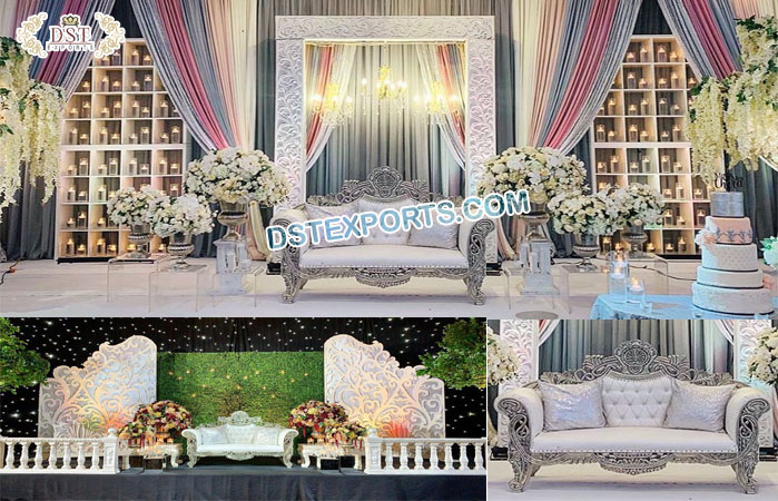 Elegant White Theme Wedding Stage Decor