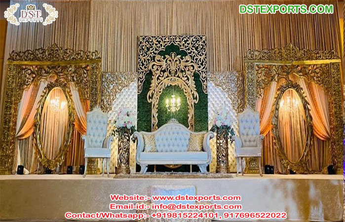 Best Gold Walima Theme Stage Decoration