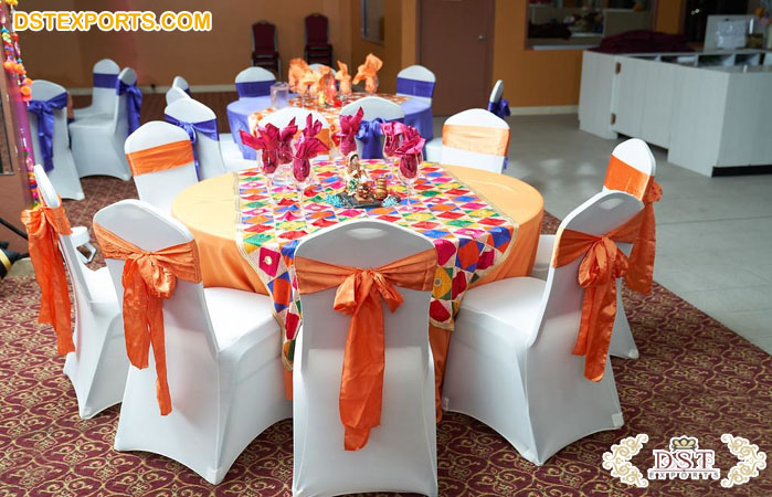 Punjabi Wedding Table Decoration Phulkari Overlays