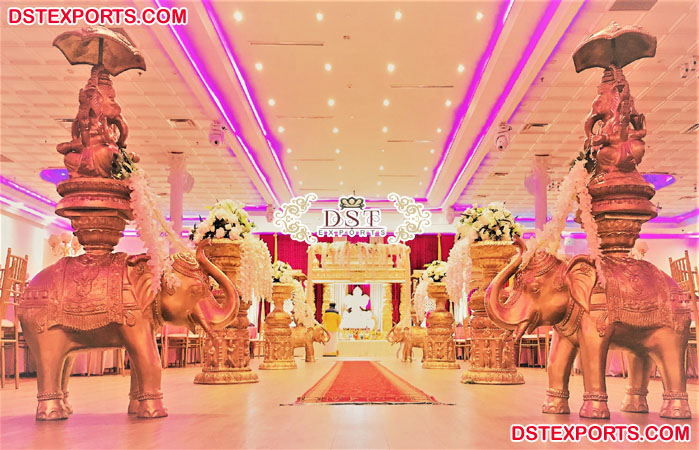 Wedding Aisle FRP Elephant Pillars with Statue