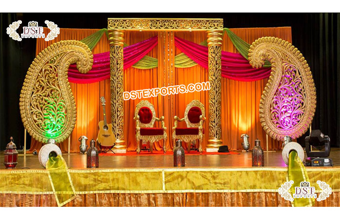 Vibrant Gold Theme Reception Stage Decoration