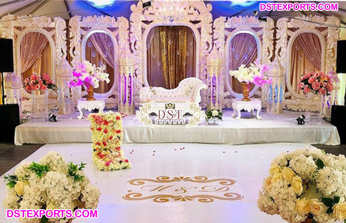 Sweetheart White Theme Wedding Stage Decor