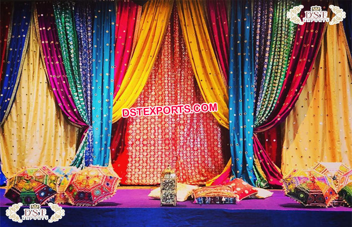 Colorful Wedding Sangeet Stage Event Backdrop