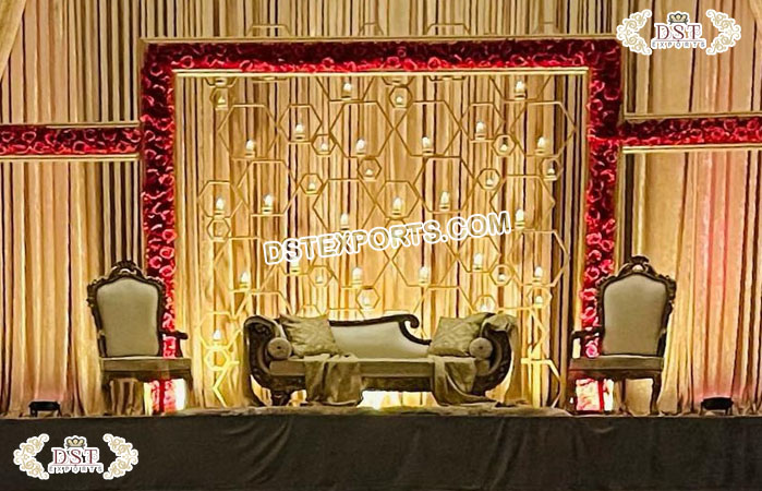 Glittering Wedding Reception Stage Candle Backdrop