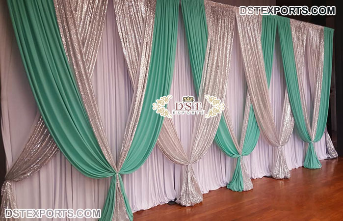 Shiny Backdrop Drapes for Wedding Stage