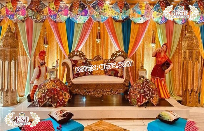 Glitzy Wedding Stage Decor for Mehndi Night