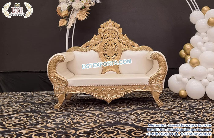 White Golden Carved Wedding Couch