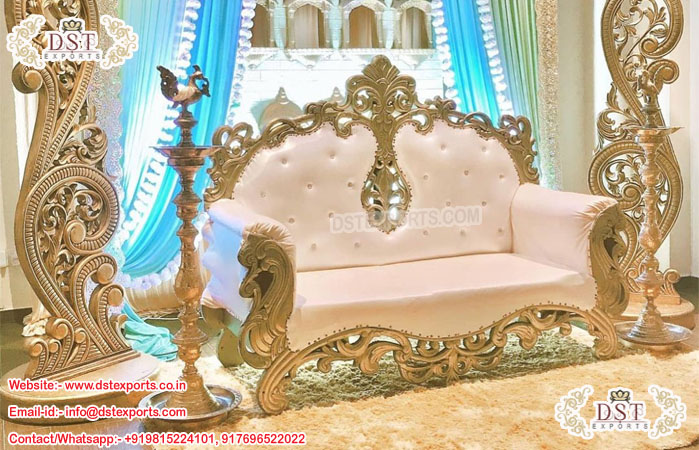 White Gold Luxurious Sofa For Wedding Stage