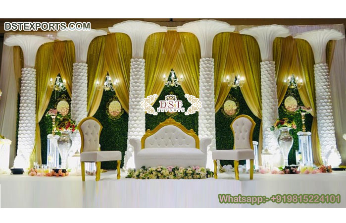 Royal Palm Tree Pillars Wedding Stage