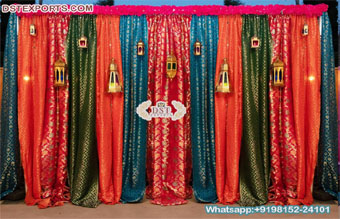 Colorful Zari Work Backdrops For Mehndi Event