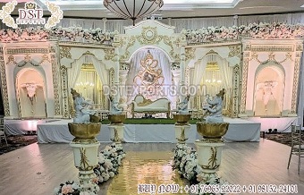 Grand White Palace Theme Wedding Stage Decoration