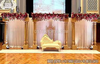 Gujarati Wedding Triple Pole Reception Stage Setup