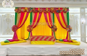 Beautiful Haldi Ceremony Stage Backdrop Curtains-