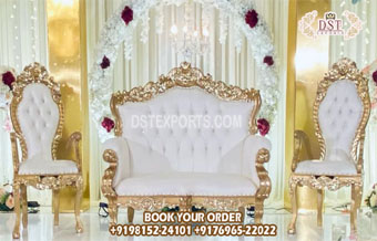 Gorgeous Wedding White Gold Throne Sofa Set