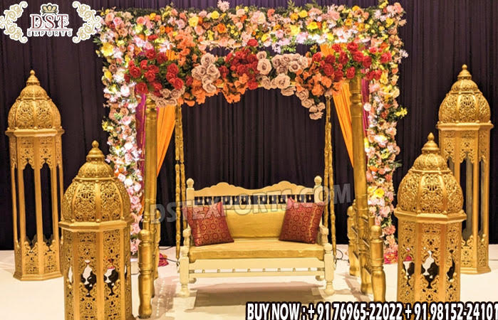 Golden Moroccan Lamps Decor For Roka Ceremony