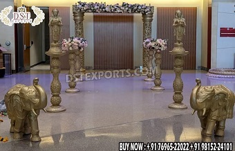 Golden Carved Anmol Pillars for Banquet Hall Entra