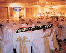 WEDDING CHAIR COVERS WITH GOLDEN TISSUE SASHA