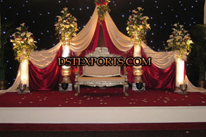 WEDDING RECEPTION STAGE WITH SILVER SOFA
