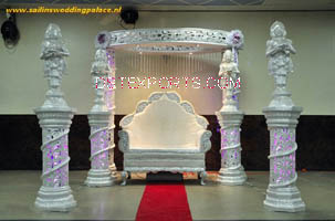 WEDDING SILVER CARVED PILLARS STAGE