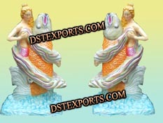 FIBER FISH LADY STATUE WITH FOUNTAIN