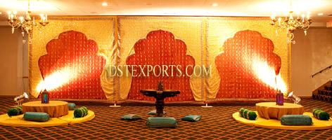 WEDDING  RED AND GOLDEN STAGE BACKDROPS