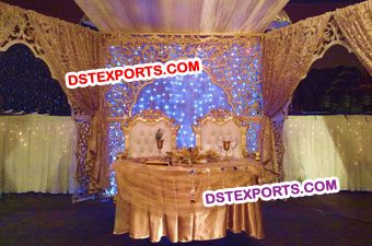 Wedding Stage With Fiber Carved Backdrop Panels